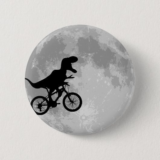 Dinosaur on a Bike In Sky With Moon Fun Ronde Button 5,7 Cm (Voorkant)