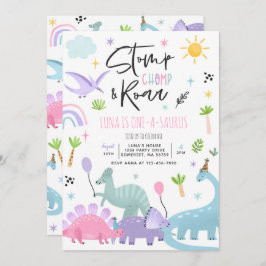 Dinosaur One-A-Saurs 1st Birthday Party Invitation Kaart