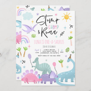 Dinosaur One-A-Saurs 1st Birthday Party Invitation Kaart