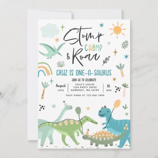 Dinosaur One-A-Saurs 1ste verjaardag Kaart (Voorkant)