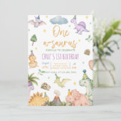 Dinosaur One-A-Saurus 1e verjaardag Kaart (Staand voorkant)