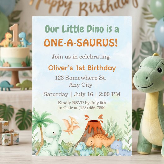 Dinosaur One-A-Saurus 1e Verjaardag  Kaart