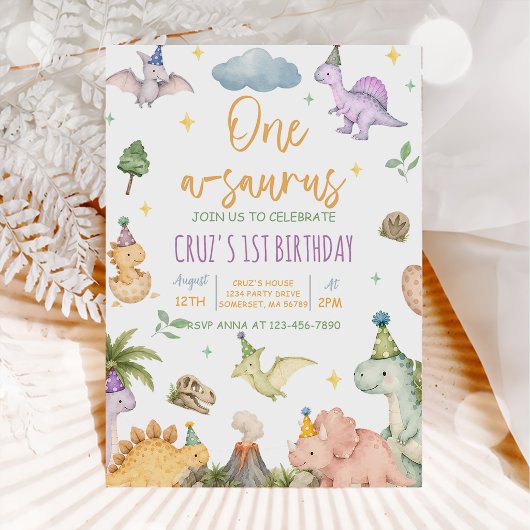 Dinosaur One-A-Saurus 1e verjaardag Kaart