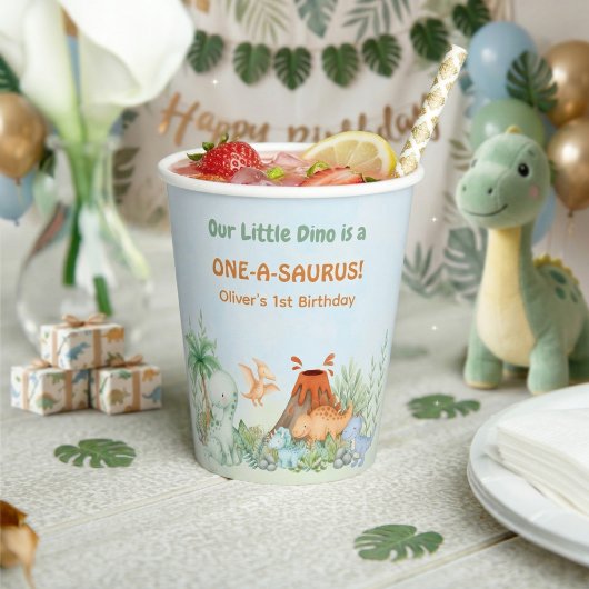 Dinosaur One-A-Saurus 1e verjaardag Papieren Bekers