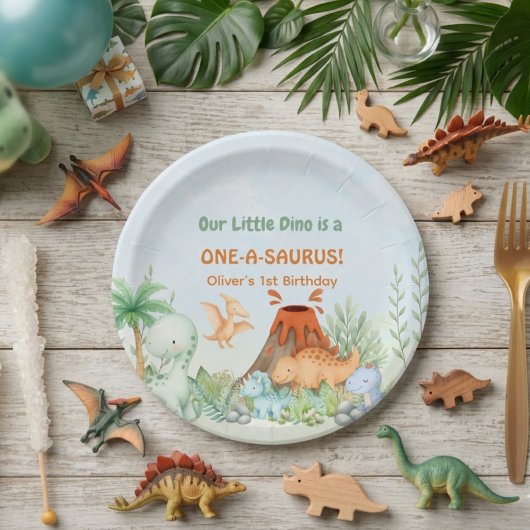 Dinosaur One-A-Saurus 1e verjaardag  Papieren Bordje