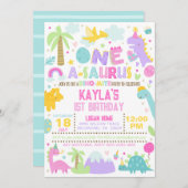 Dinosaur ONE A-Saurus 1e verjaardag Uitnodiging (Voorkant / Achterkant)