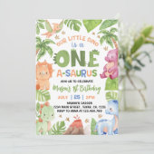 Dinosaur One-A-Saurus 1e verjaardag uitnodiging (Staand voorkant)