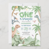 Dinosaur One-A-Saurus 1e Verjaardagsfeestje Kaart (Voorkant)