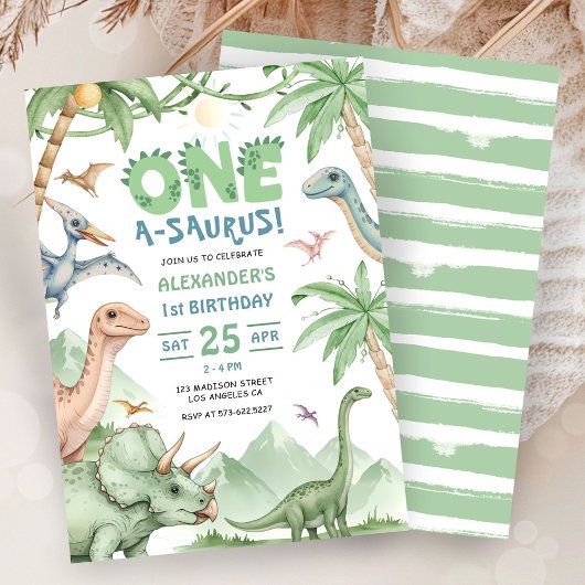Dinosaur One-A-Saurus 1e Verjaardagsfeestje Kaart