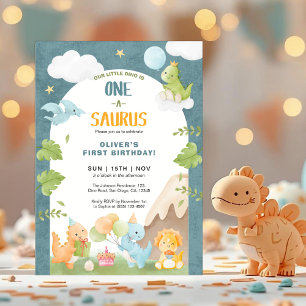 Dinosaur One-A-Saurus 1e Verjaardagsfeestje Kaart