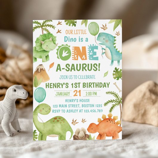 Dinosaur One-A-Saurus 1e verjaardagsfeestje Kaart