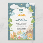 Dinosaur One-A-Saurus 1e Verjaardagsfeestje Kaart (Voorkant)