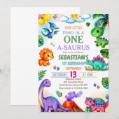 Dinosaur One-A-Saurus 1e verjaardagsfeestje Kaart (Voorkant / Achterkant)