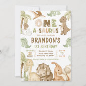 Dinosaur One-A-Saurus 1st Birthday Party Kaart (Voorkant)