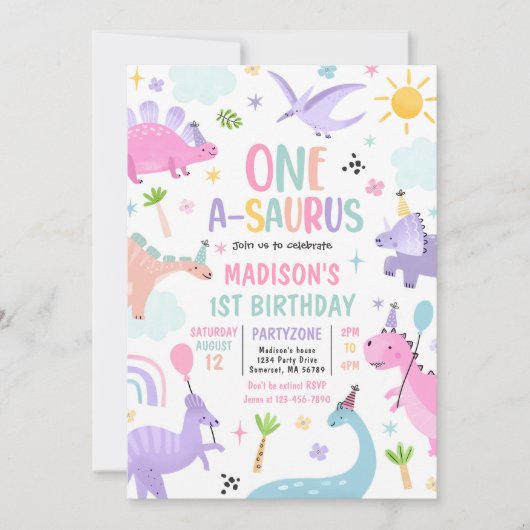 Dinosaur One-A-Saurus 1st Birthday Party Kaart (Voorkant)