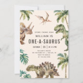Dinosaur One-A-Saurus 1st Birthday Party Kaart (Voorkant)