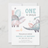 Dinosaur One-A-Saurus 1st Birthday Party Kaart (Voorkant)