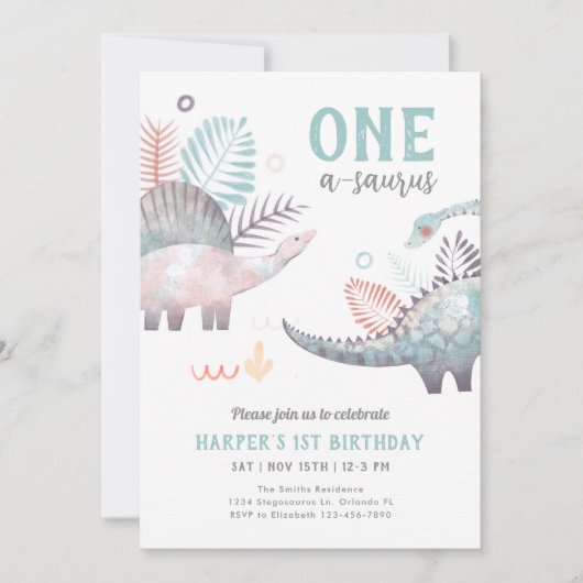 Dinosaur One-A-Saurus 1st Birthday Party Kaart (Voorkant)