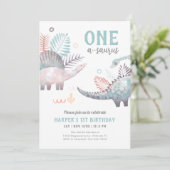 Dinosaur One-A-Saurus 1st Birthday Party Kaart (Staand voorkant)