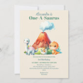 Dinosaur One-A-Saurus 1st Birthday Party Kaart (Voorkant)