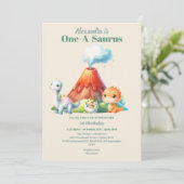 Dinosaur One-A-Saurus 1st Birthday Party Kaart (Staand voorkant)