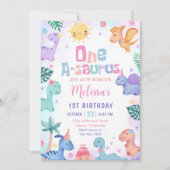 Dinosaur One-A-Saurus 1st Birthday Party Kaart (Voorkant)