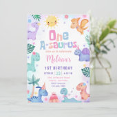Dinosaur One-A-Saurus 1st Birthday Party Kaart (Staand voorkant)