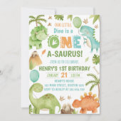 Dinosaur One-A-Saurus 1st Birthday Party Kaart (Voorkant)