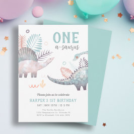 Dinosaur One-A-Saurus 1st Birthday Party Kaart