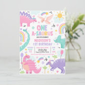 Dinosaur One-A-Saurus 1st Birthday Party Kaart (Staand voorkant)