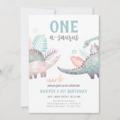Dinosaur One-A-Saurus 1st Birthday Party Kaart (Voorkant)