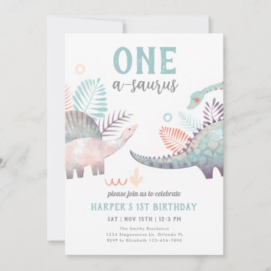 Dinosaur One-A-Saurus 1st Birthday Party Kaart (Voorkant)