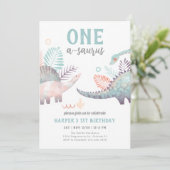 Dinosaur One-A-Saurus 1st Birthday Party Kaart (Staand voorkant)