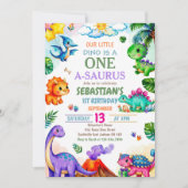 Dinosaur One-A-Saurus 1st Birthday Party Kaart (Voorkant)