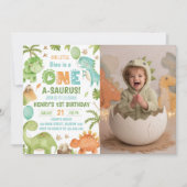 Dinosaur One-A-Saurus 1st Birthday Party Photo Kaart (Voorkant)