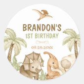 Dinosaur One-A-Saurus 1st Birthday Party Ronde Sticker (Voorkant)