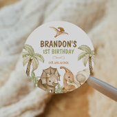 Dinosaur One-A-Saurus 1st Birthday Party Ronde Sticker
