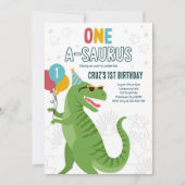 Dinosaur One A-Saurus 1st Birthday Party T-Rex Kaart (Voorkant)