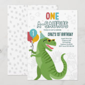 Dinosaur One A-Saurus 1st Birthday Party T-Rex Kaart (Voorkant / Achterkant)