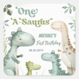 Dinosaur One-A-Saurus Boy 1e verjaardag gunst Vierkante Sticker