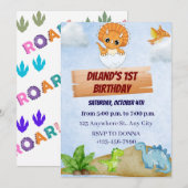 Dinosaur One A-Saurus Boy 1e verjaardag Uitnodigin Kaart (Voorkant / Achterkant)