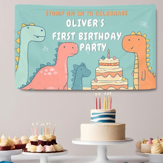 Dinosaur One-A-Saurus Boy 1e verjaardagsfeestje  Spandoek