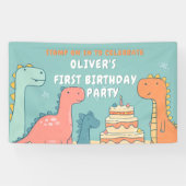 Dinosaur One-A-Saurus Boy 1e verjaardagsfeestje  Spandoek (Horizontaal)