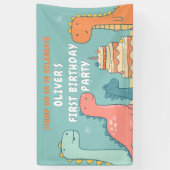 Dinosaur One-A-Saurus Boy 1e verjaardagsfeestje  Spandoek (Verticaal)