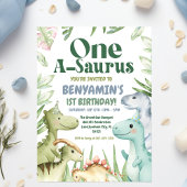 Dinosaur One-A-Saurus Boy 1st Birthday Party Invit Kaart