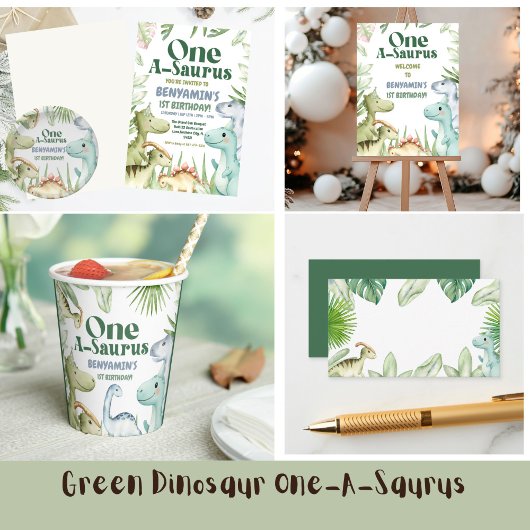 Dinosaur One-A-Saurus Boy 1st Birthday Party Invit Kaart