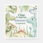 Dinosaur One-A-Saurus Boy 1st Birthday Party Invit Servet (Voorkant)