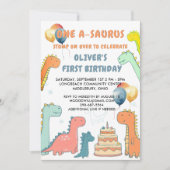 Dinosaur One-A-Saurus Boy 1st Birthday Party   Kaart (Voorkant)