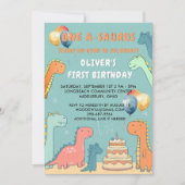 Dinosaur One-A-Saurus Boy 1st Birthday Party  Kaart (Voorkant)