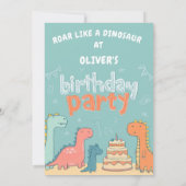 Dinosaur One-A-Saurus Boy 1st Birthday Party  Kaart (Achterkant)